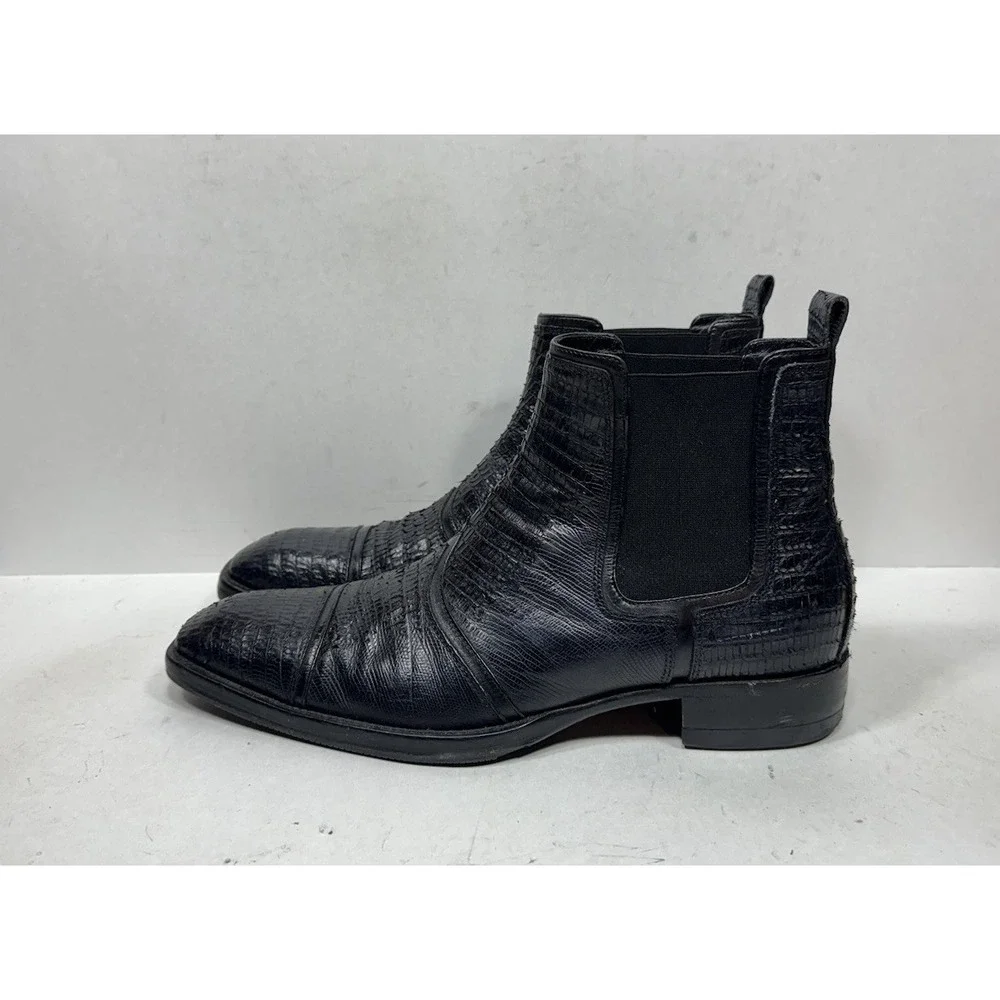 Jo Ghost Leather Ankle Black Exotic Leather Chelsea Boots Size EU 44.5 / 11.5 US